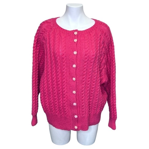 VINTAGE Pink Oversized Handmade Cableknit Sweater - Picture 1 of 12